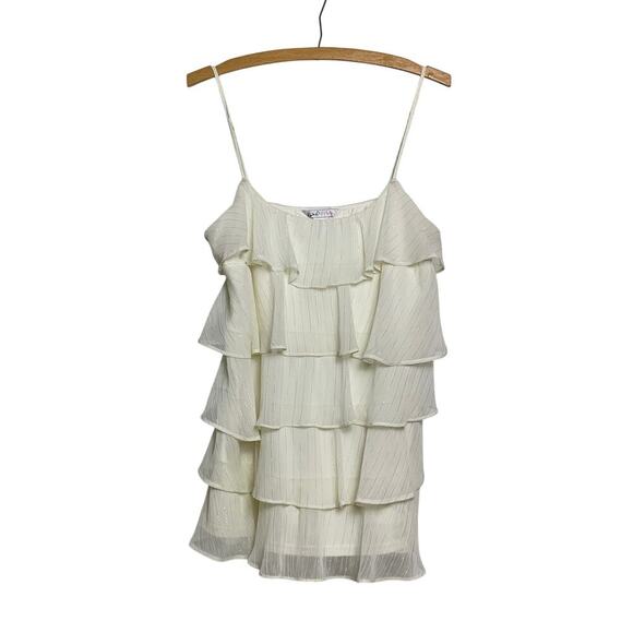 Candies Off White Shimmery  Ruffled Boho Cami Spaghetti Strap Tank - Size XL - Picture 1 of 6